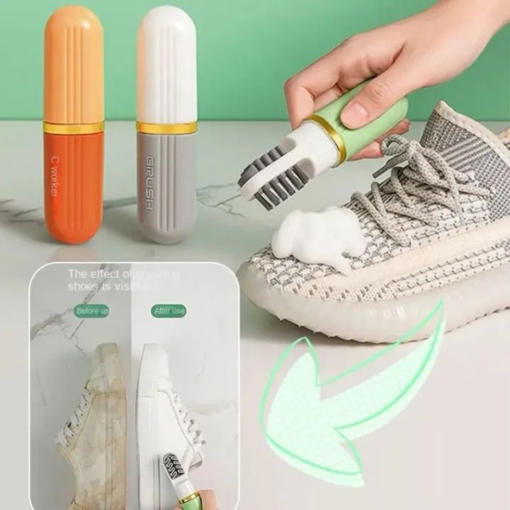 2 pieces 3in1 Shoe Brush with Dispensing Bottles Soft Bristled Wash Shoe Cleaning Tools Clothes Board Clean Suede Shoe Brush for Home