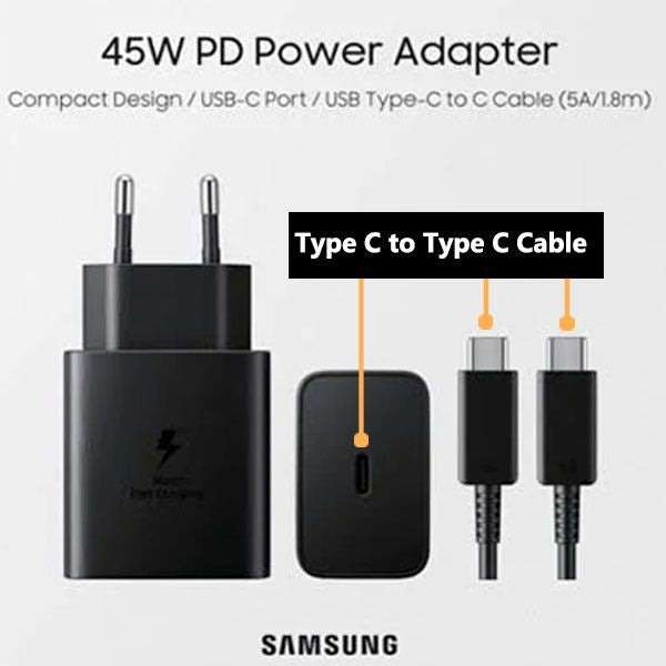 45W Samsung Super Fast Charger with Type C to Type C Cable (Global Certified Charger) Pd Charger For all Mobile Phone