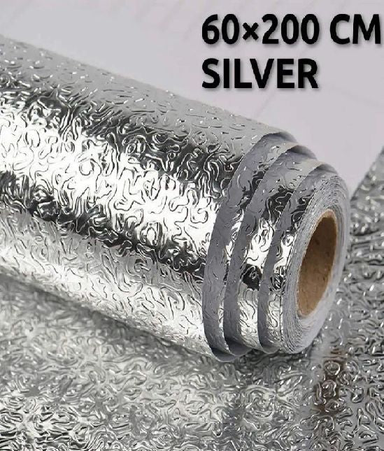 3 pieces 60 x 200 CM Foil Sheet Silver Aluminium Foil Sheet Kitchen Waterproof Self-Adhesive (Silver)