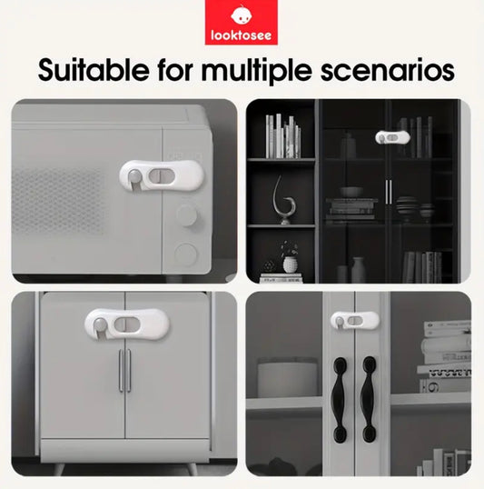 2 pieces 5-Star Tosee Safety Cabinet Locks – EU Standard Child-Proof Sliding Locks for Cabinets, Doors & Fridges | No Drilling | Easy Removal | Durable Plastic | Modern Design | Home Safety Essential