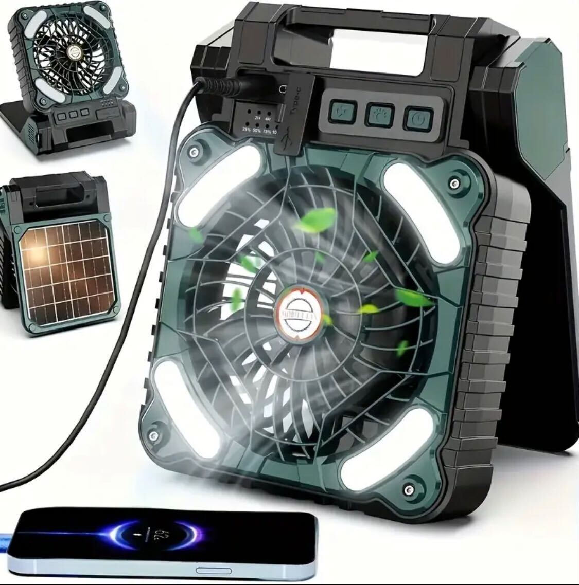 High Quality EU Standard Solar-Powered Emergency Fan with Lighting & Charging Port - Portable Camping Fan for Outdoor, Tabletop Tent Fan with USB Rechargeable Battery, LED Lights, and Power Bank Function, Rechargeable Portable Fan