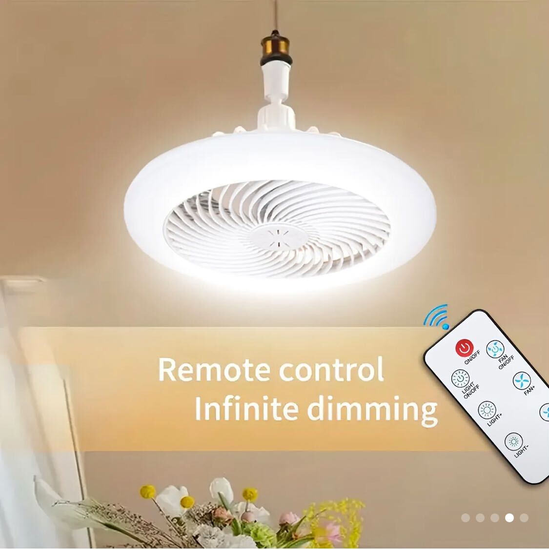 10-Inch LED Bulb Fan with Light – 50W, Remote-Controlled, 3-Speed, 3 Color Modes (3000K–6500K), E26 Socket | Dimmable, Wireless Ceiling Fan for Bedroom, Kitchen, Closet | Modern White Design