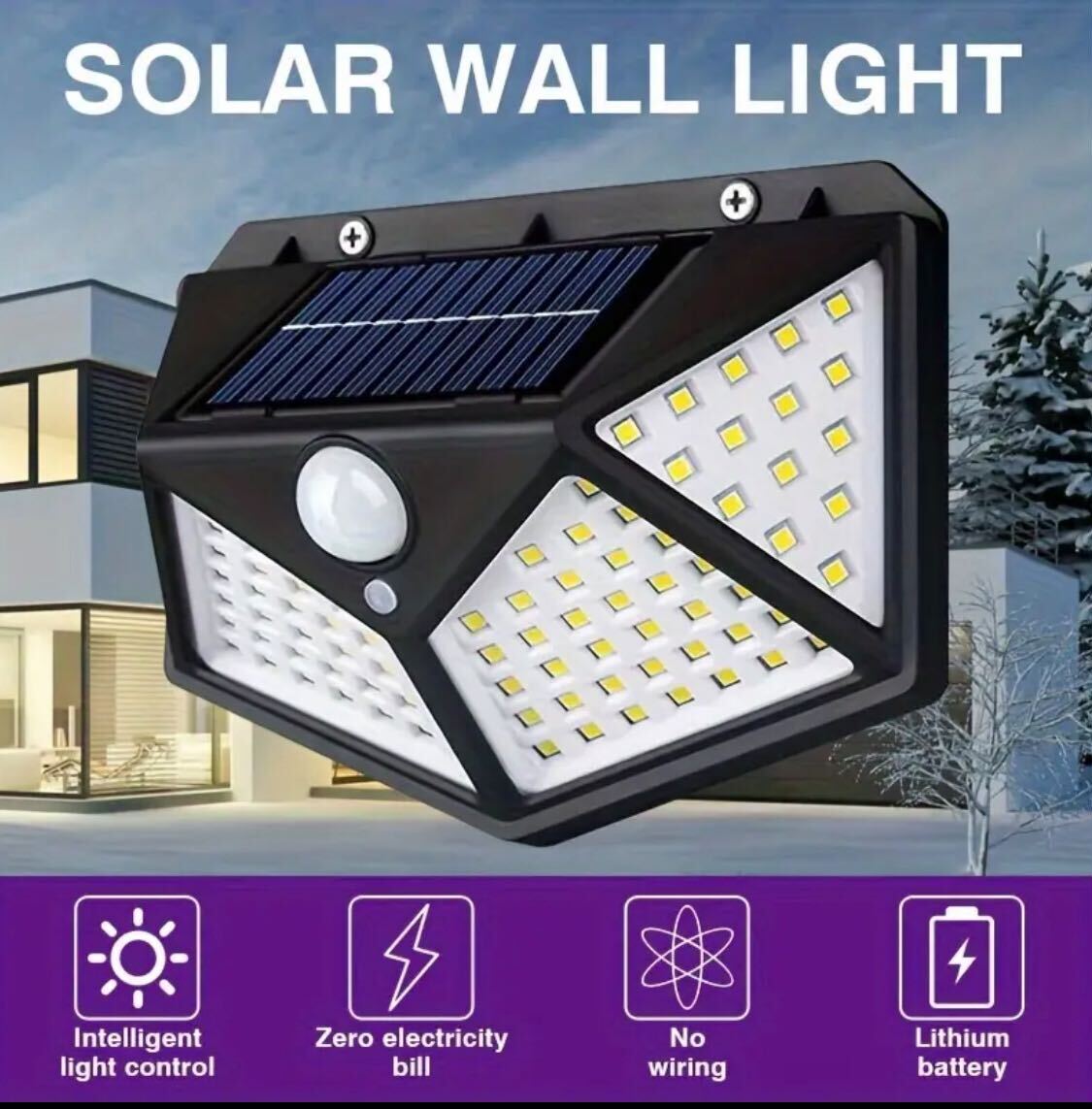New 100LED wall mounted motion sensor light, intelligent light sensor, solar charging, brightness automatic adjustment, outdoor solar sensor light, four side luminous human sensor wall light. Best for Boundry wall, main gate, backyard.