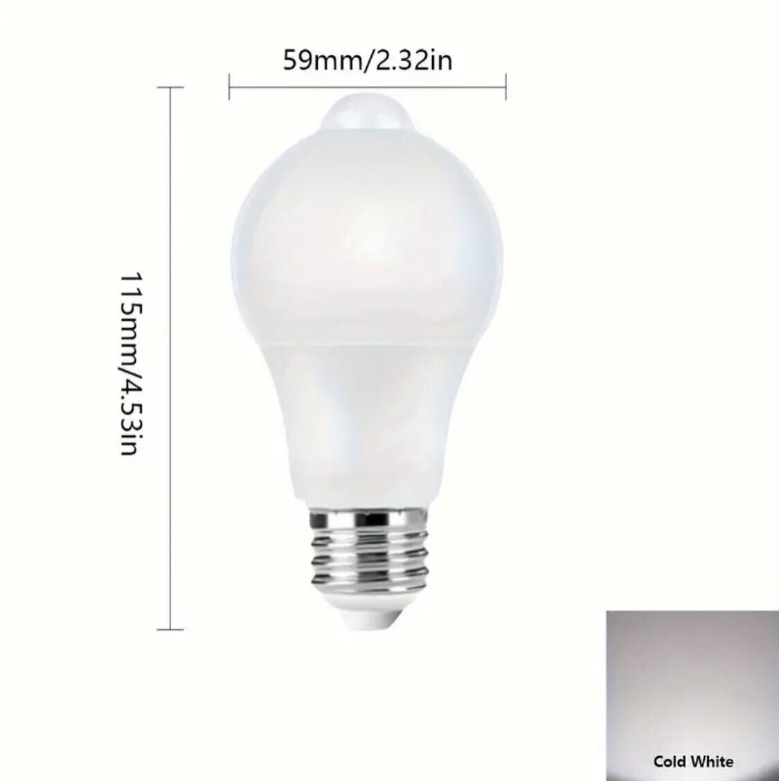 EU Standard Highly Energy Saver 6W, 175V-265V, E27 Cold White LED Motion Sensor Bulbs, For Indoor, Backyard, Main Gate, Cabinet and Porch Use. Best for vigilance. No Battery, Function.