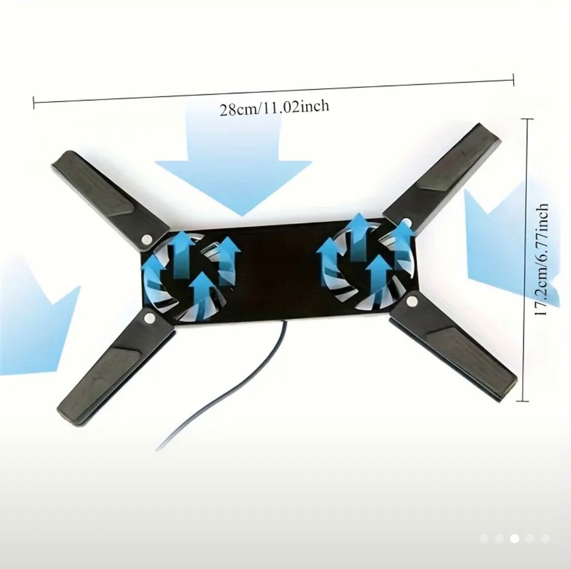 Portable USB Laptop Cooling Stand with Dual Fans, Foldable Design, Silent Operation, Non-Slip Base, ABS Material, Black, Compact & Lightweight for On-the-Go Cooling.