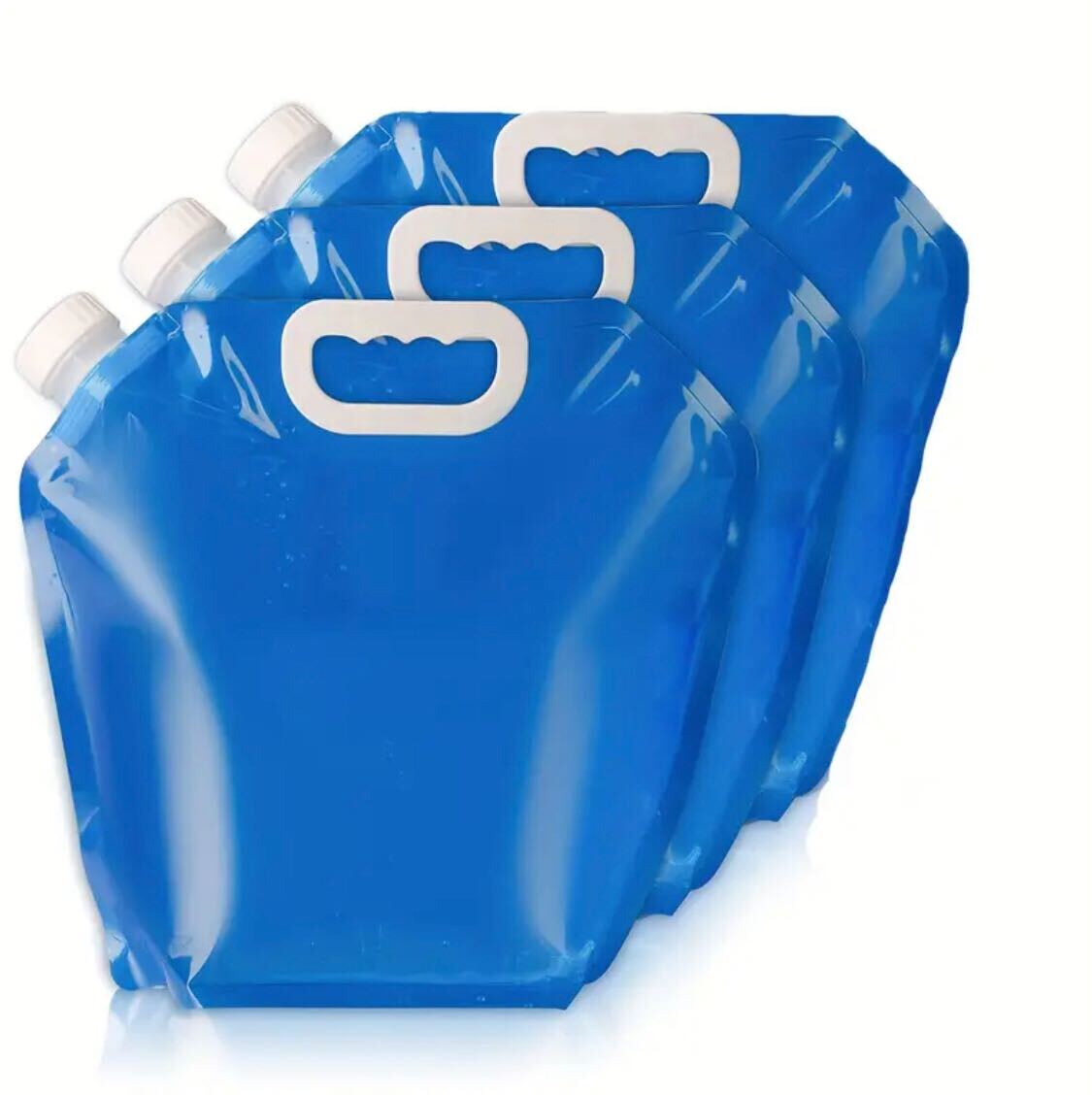 3 pieces High Quality PE Water Bags, Blue, Foldable, Durable and Leak-Proof, Freezable, Portable Handle, Food-Grade Plastic Without BPA. Suitable for Outdoor, Emergency, Camping, Hiking, Travel, Ice Bath, Capacity 10L.