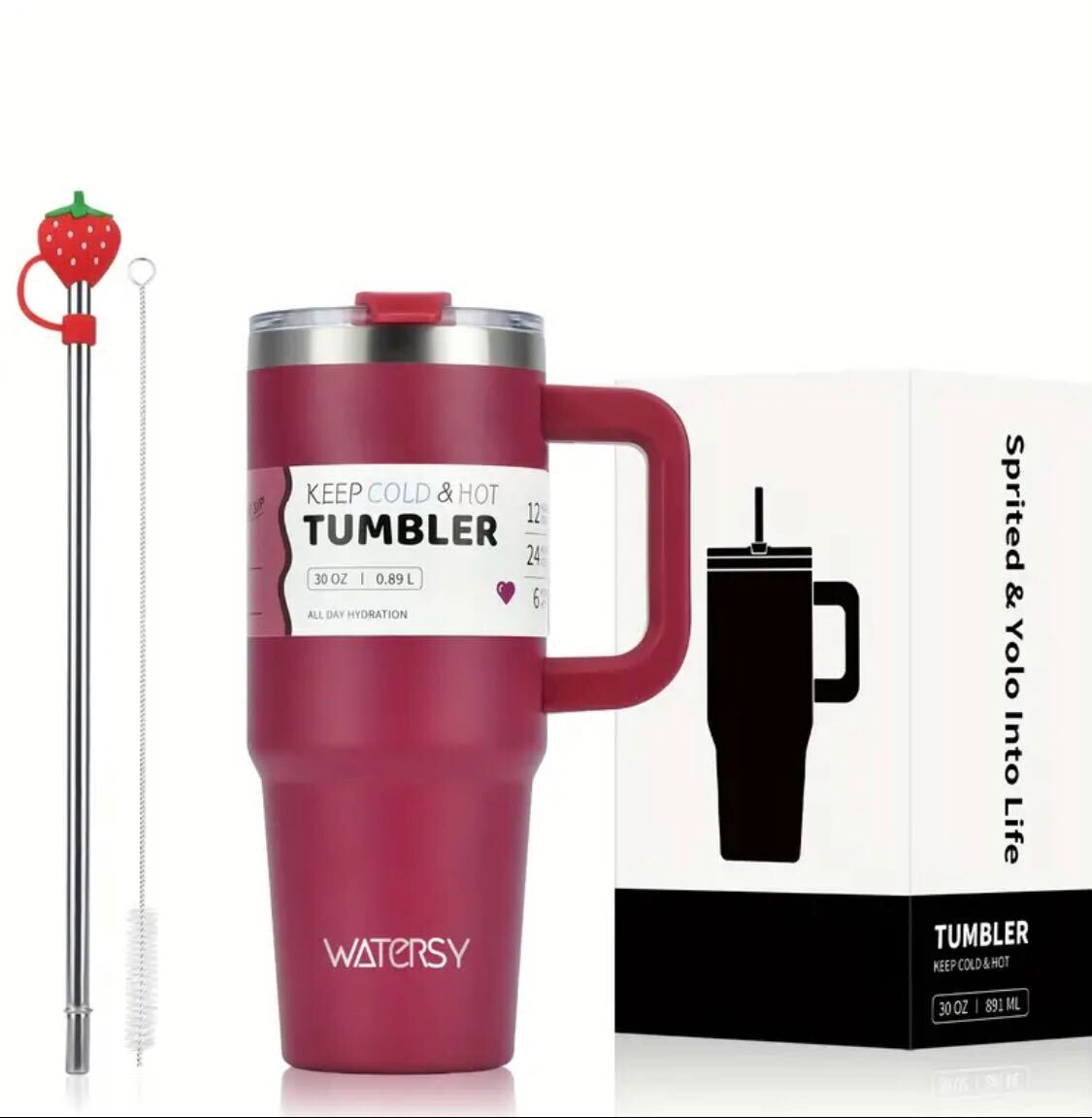 WATERSY 30oz Tumbler – 100% Original 304 Stainless Steel, Vacuum Insulated, Leak-Proof 2-in-1 Lid, Straw & Brush Included, Dishwasher Safe, Durable Red Drinkware, Ideal Gift Option