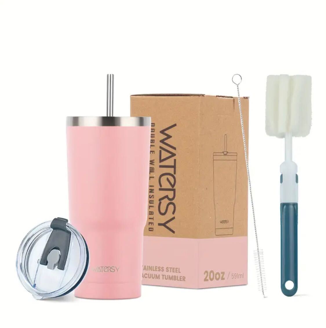 WATERSY 100% Original 20oz Tumbler with Lid, Stainless Steel Vacuum Insulated Double Wall Travel Tumbler, Durable Insulated Coffee Mug, Powder Coated Thermal Cup With Lids And Straw and cleaning brush, Dishwasher safety.