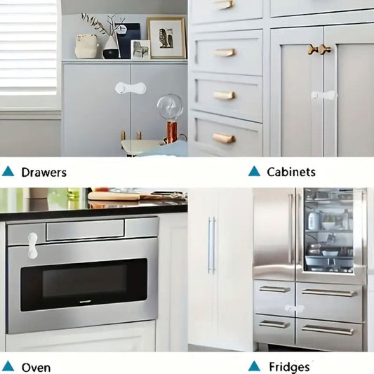 White Cabinet Locks – Easy-Install Adhesive Stops for Cabinets, Drawers, Fridges, Ovens & Closets | Durable Plastic | Child Safety & Home Organization | Sleek Design | Kitchen Safety Essential