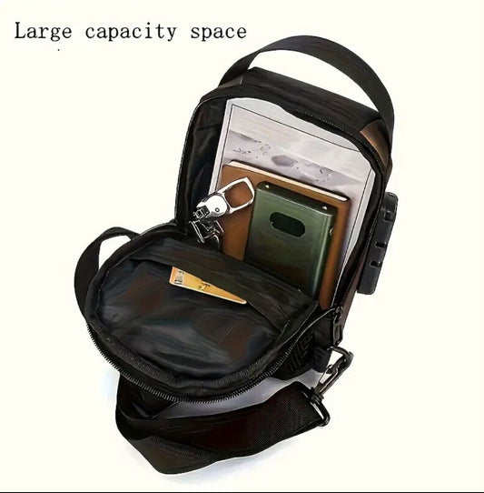 5 pieces Men's Motorcycle Crossbody Bag – Lockable USB Cable Slot, Adjustable Strap, Waterproof, Multi-Compartment | Durable Black/Brown Design | Secure Zipper | Sleek & Strong for Daily Use