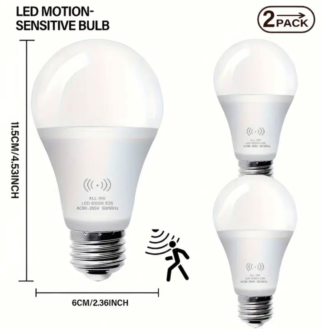 3 pieces Kasotile 9W Motion Sensor LED Bulb – EU Standard, E26 Base, 6000K Daylight, Dusk to Dawn Sensor | Hard-Wired Safety Light for Entryway, Porch, Hallway, Stairs, Indoor Ceiling & Wall Use (1 Pack)