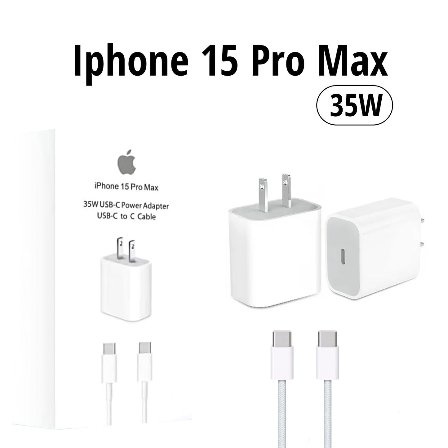 2pieces Iphone 15 Pro Max 2 Pin (us Pin) 35w Usb-c Power Adapter With Usb-c To C Cable