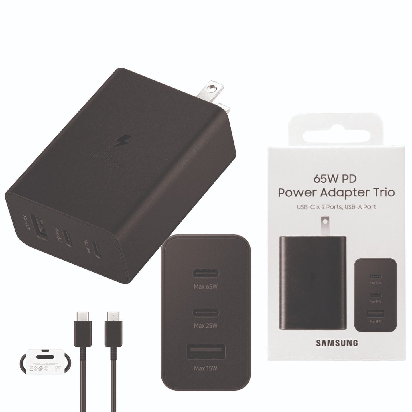 65w Samsung Us Pin Pd Power Adaptor Trio Usb C X 2ports,usb-a Port