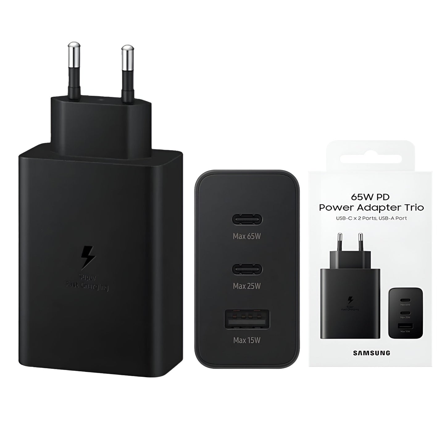 Samsung 65w Eu Pin Pd Power Adaptor Trio 2 Type-c & Usb-a Port