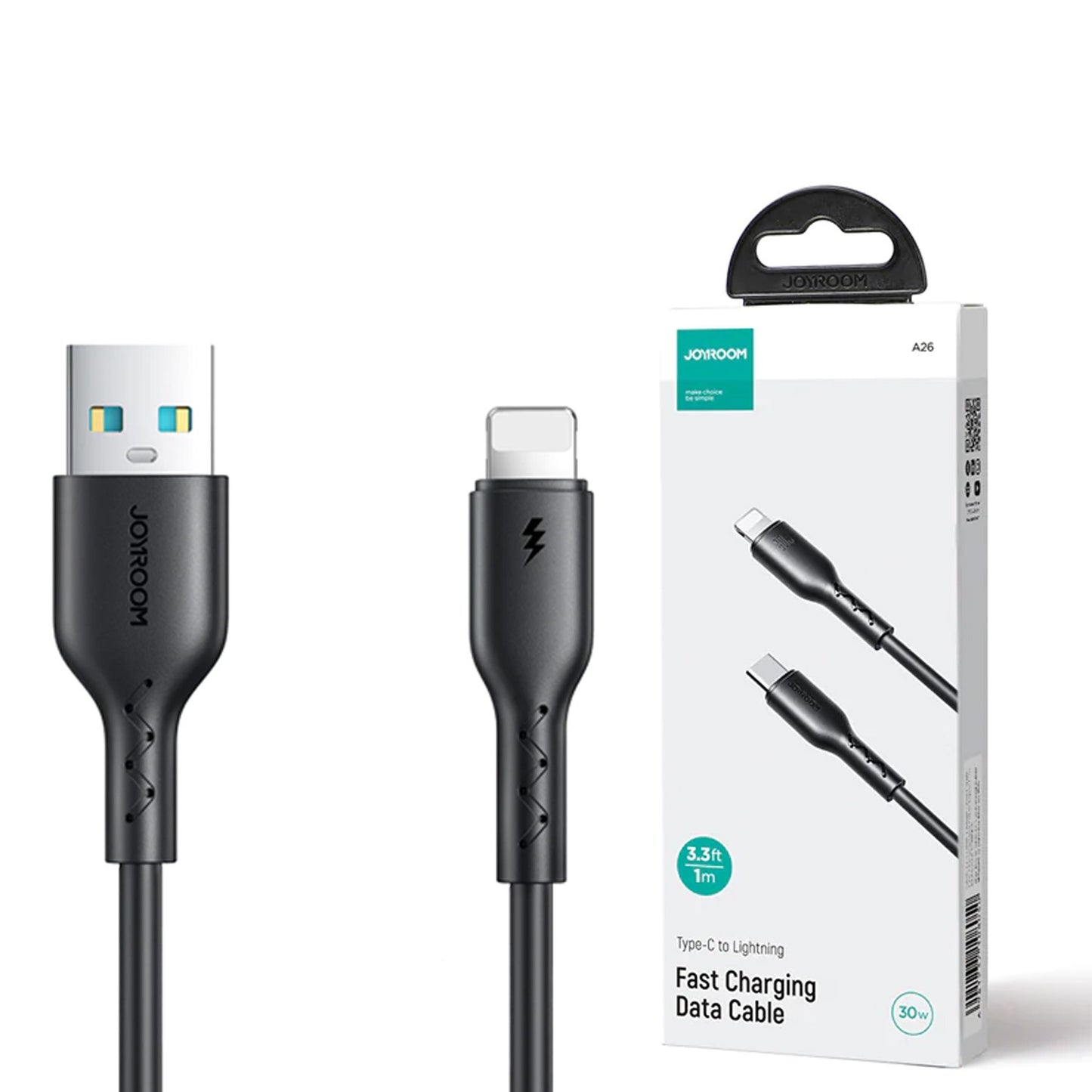 2 pieces Joyroom Sa26-al3 Flash-charge Series 3a Fast Charging Data Cable (usb-a To Lightning) 1m-black