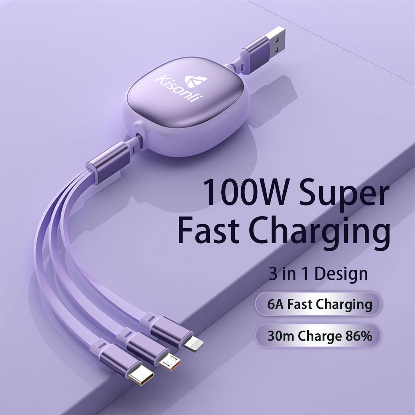Kisonli 3-in-1 Micro Usb Type-c And Iphone Charger Cable Multiple Usb Ports