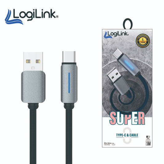 3 pieces Logilink Usb To Type C Nylon Fast Charging Data Cable With Light 1m (1 Year Warranty)