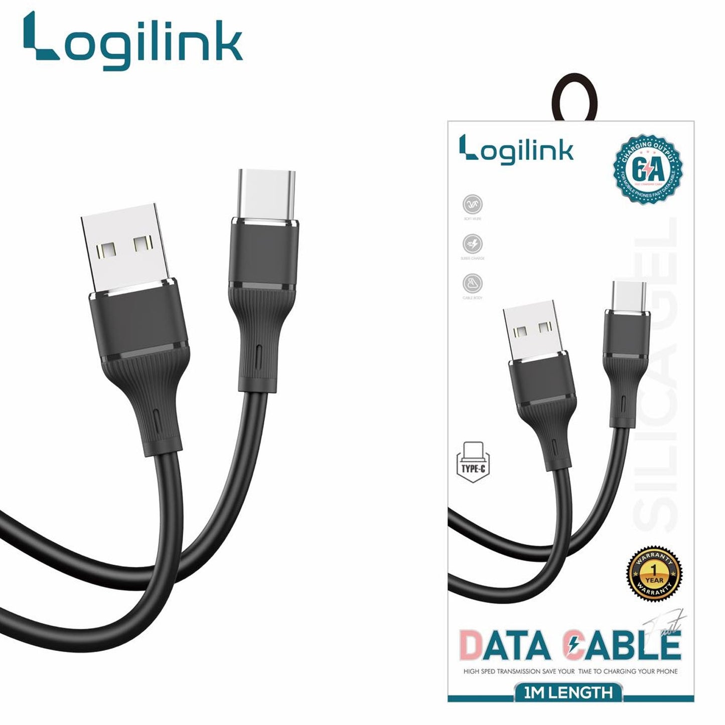 3 pieces Logilink Usb To Type C Silicone Fast Charging Data Cable 1m (1 Year Warranty)