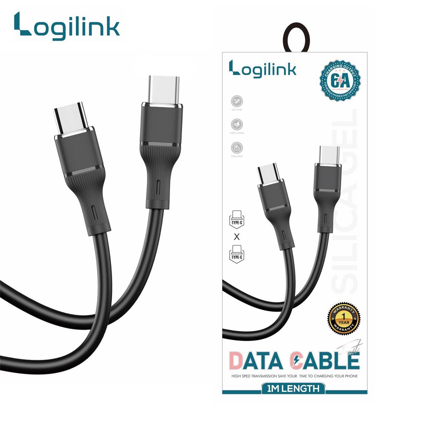 3 pieces Logilink Type C To Type C Silicone Fast Charging Data Cable 1m (1 Year Warranty)