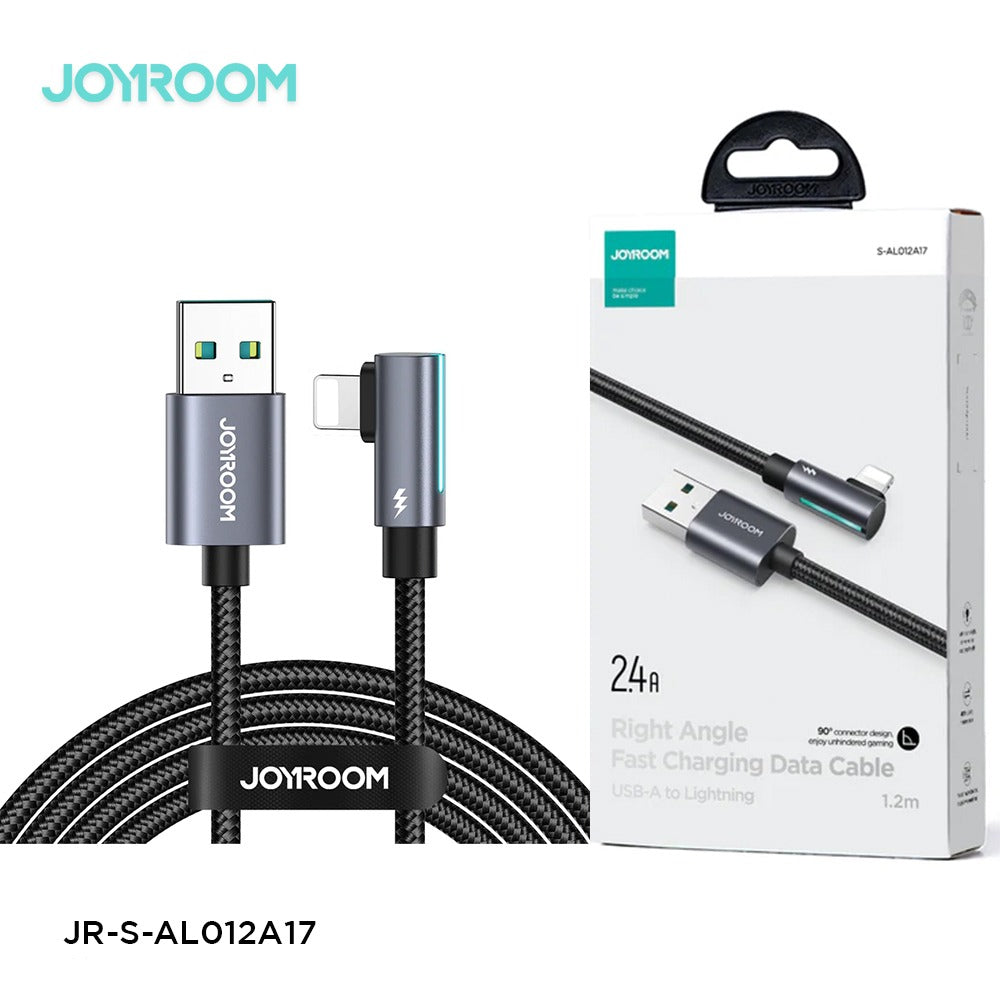 2 pieces Joyroom S-al012a17 Smoothgame Series 2.4a Usb-a To Lightning Right Angle Fast Charging Data Cable 1.2m-black