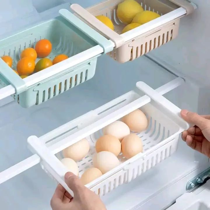 3 pieces Adjustable Fridge Storage Basket Expandable Fridge Storage Rack Plastic Fridge Space Saver Food Organizer Tray Refrigerator Pull out Drawers
