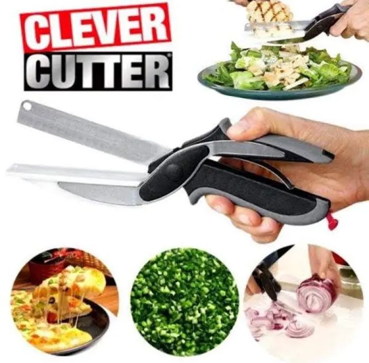 2 pieces Clever Cutter Crockery 2 in 1 Knife Cutting Board Utility Cutter Stainless Steel Crockery Mall Multi Function