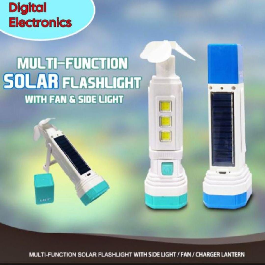 Solar Rechargeable LED Flashlight With Fan and Lantern LED Charging Light Lamp