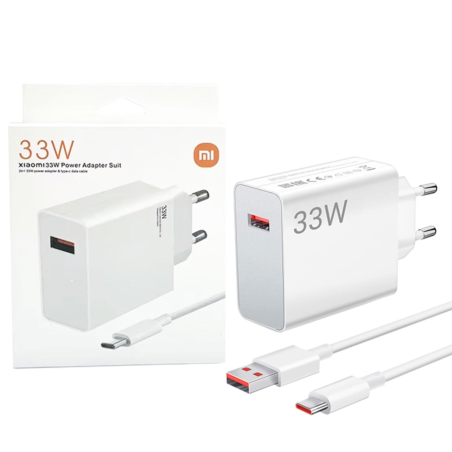 XIAOMI 33W EU PLUG QC3.0 FAST QUICK WALL CHARGER WITH CABLE