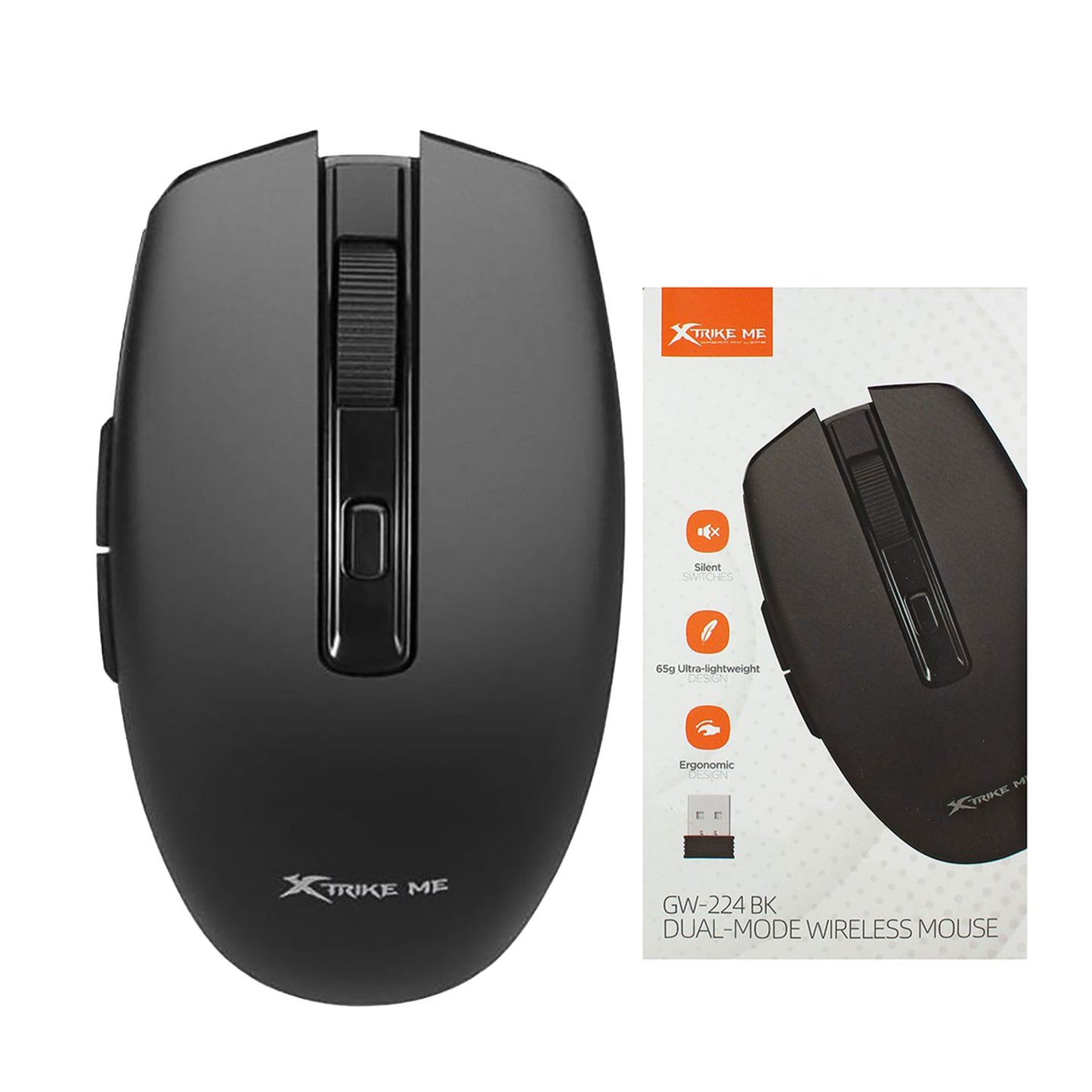 XTRIKE ME GW-224 BK WIRELESS MOUSE 2.4G BT 5.2 800-1200-1600DPI BLACK