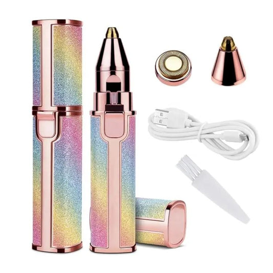 2 pieces 2in1 Electric Eyebrow Trimmer and Shaver Rechargeable Hair Remover for All Parts Use in Pen Flawless Hair Remover Rechargeable Painless Precision Eyebrow Trimmer and Eyebrow Razor Tool with LED Light for Face Lips Nose Chin Arm