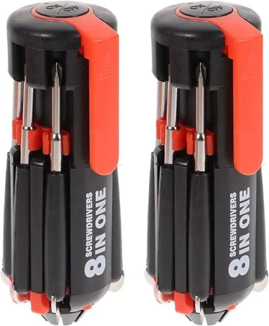 2 pieces 8in1 Screw Driver Screwdriver Tool Kit With LED Torch Multifunctional Screwdriver Multi Portable with 6LED Torch Tools Light Up Flashlight Maintenance