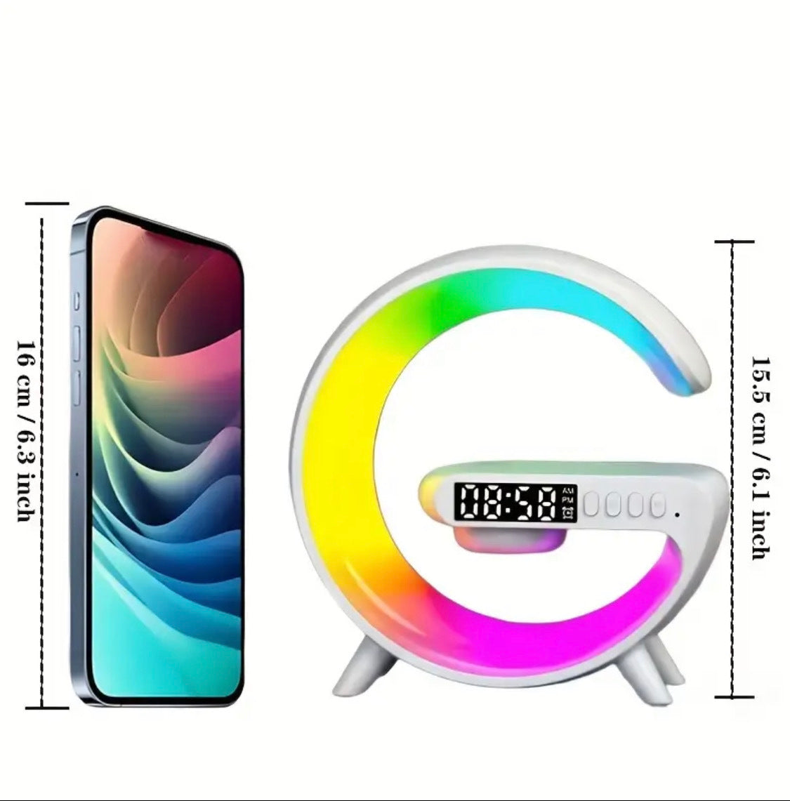 New Model Table Lamp Speaker with Wireless Charging, Colorful RGB Lights, Seven-Color LED Lamp, Multifunctional Hi-Fi Speaker with Time Display And Alarm Clock Function, Supports TF Card Playback.