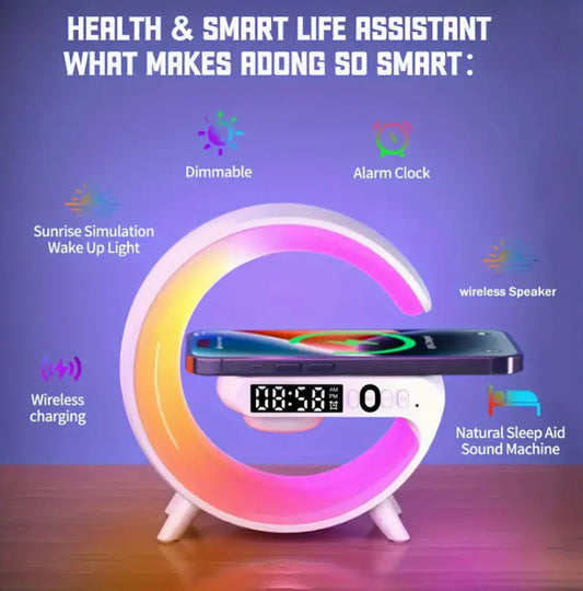 New Model Table Lamp Speaker with Wireless Charging, Colorful RGB Lights, Seven-Color LED Lamp, Multifunctional Hi-Fi Speaker with Time Display And Alarm Clock Function, Supports TF Card Playback.