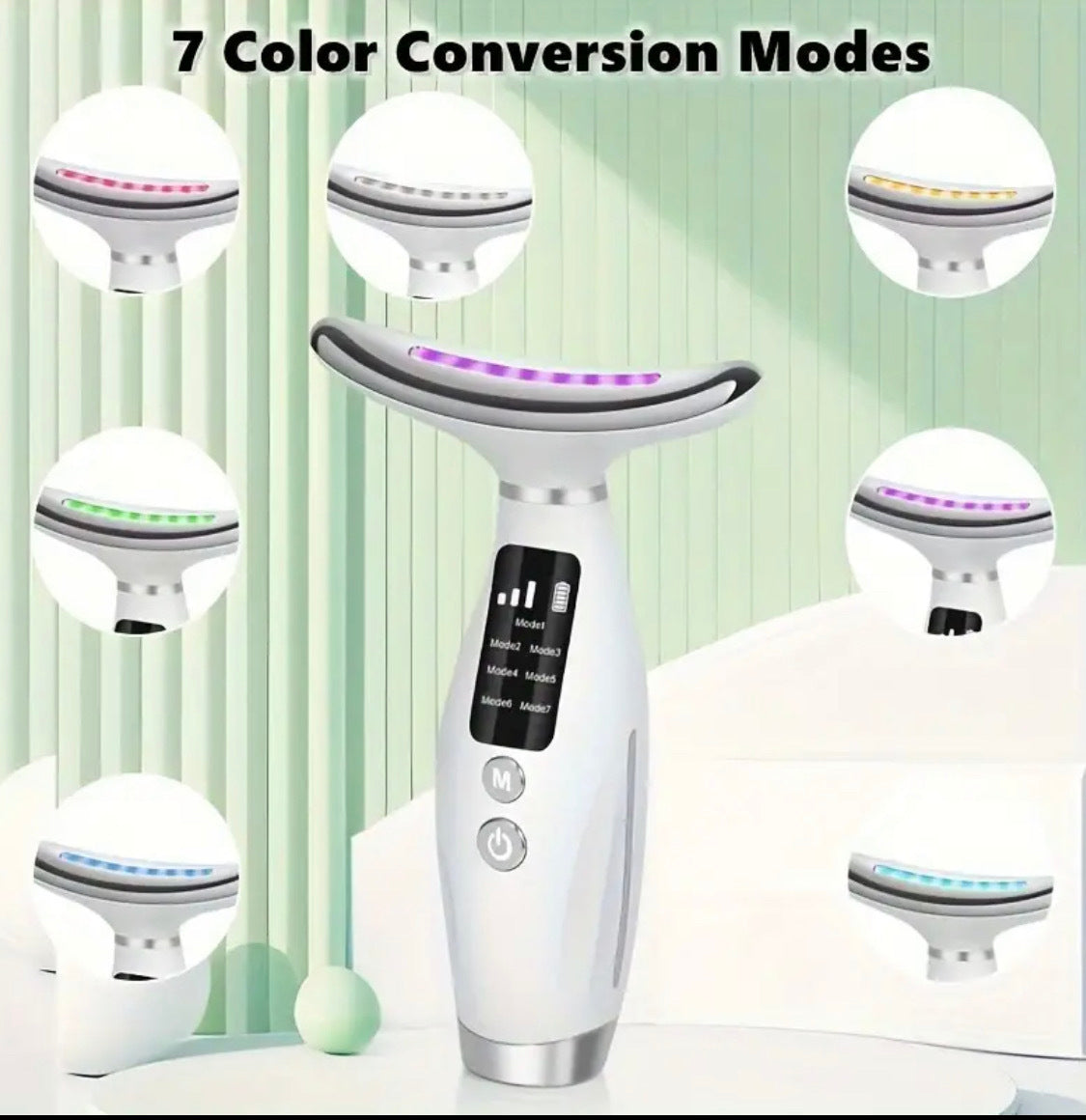 EU Standard 7-Color LED Neck & Face Massager – USB Rechargeable, Portable Skincare Device with Display, Ergonomic Design, Anti-Wrinkle, User-Friendly, Ideal Gift for Women