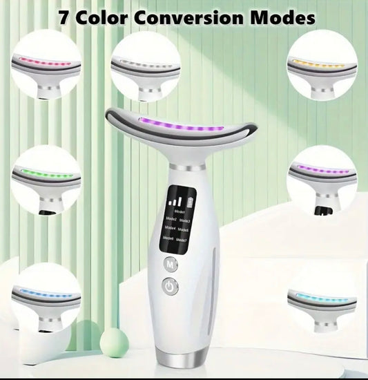 EU Standard 7-Color LED Neck & Face Massager – USB Rechargeable, Portable Skincare Device with Display, Ergonomic Design, Anti-Wrinkle, User-Friendly, Ideal Gift for Women