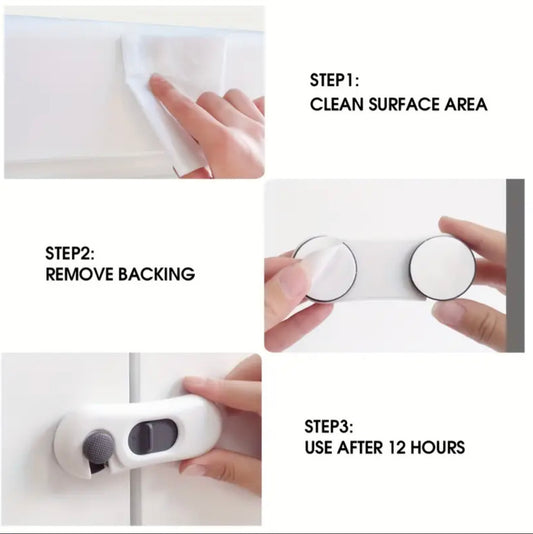 2 pieces 5-Star Tosee Safety Cabinet Locks – EU Standard Child-Proof Sliding Locks for Cabinets, Doors & Fridges | No Drilling | Easy Removal | Durable Plastic | Modern Design | Home Safety Essential