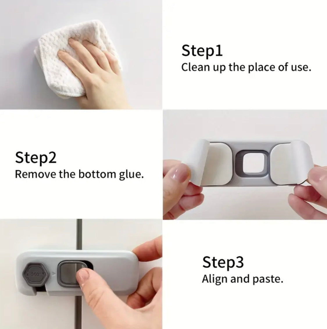 2 pieces 5-Star EU Standard Tosee Safety Locks – Child-Safe Sliding Locks for Cabinets, Doors & Fridges | No Drilling | Easy Removal | Durable Plastic | Modern Design | Ideal for Home Safety