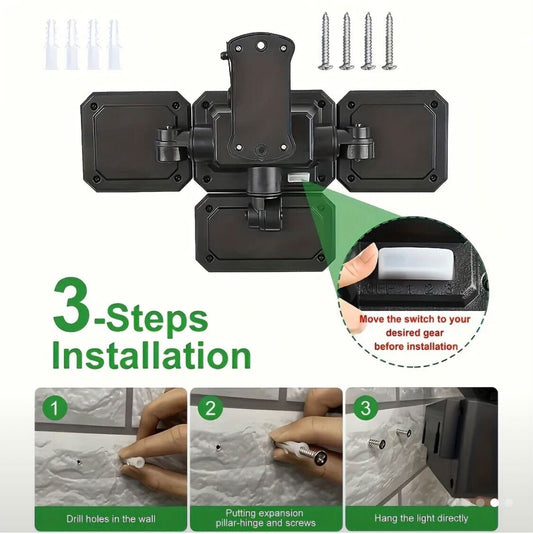 333 LED Outdoor Solar Light, Motion Sensing Solar Wall Light, with Infrared Remote Control 3 Modes Street Light, 4 Headlights Solar Flood Light, Multi-angle Lighting, Suitable for Courtyard, Garage, Porch, Yard, Camp.