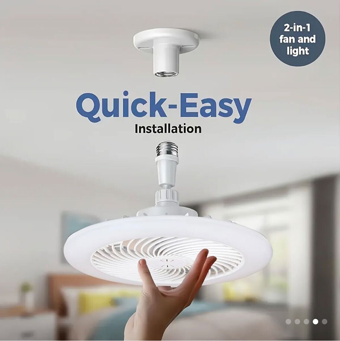 10-Inch LED Bulb Fan with Light – 50W, Remote-Controlled, 3-Speed, 3 Color Modes (3000K–6500K), E26 Socket | Dimmable, Wireless Ceiling Fan for Bedroom, Kitchen, Closet | Modern White Design