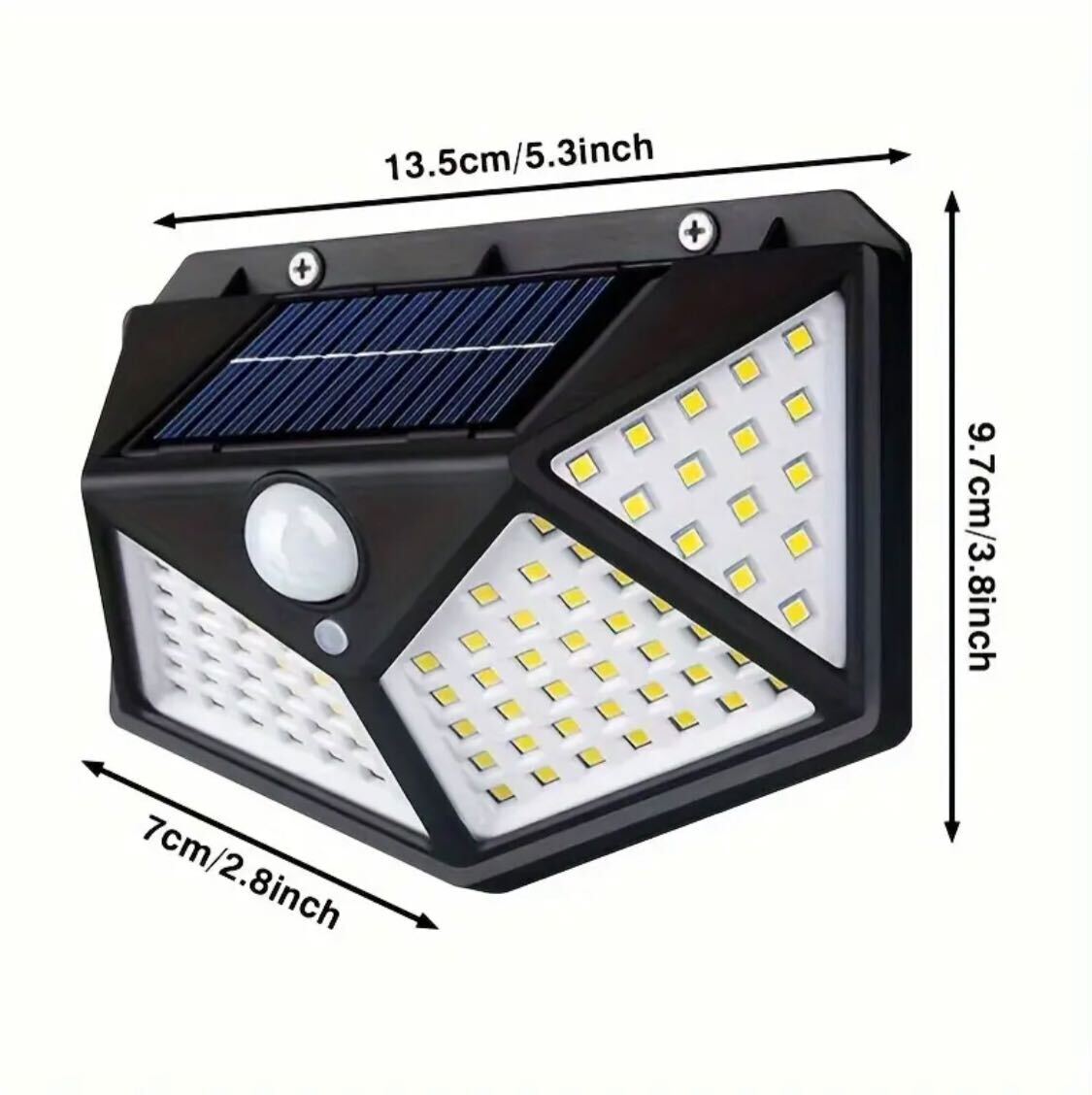 New 100LED wall mounted motion sensor light, intelligent light sensor, solar charging, brightness automatic adjustment, outdoor solar sensor light, four side luminous human sensor wall light. Best for Boundry wall, main gate, backyard.