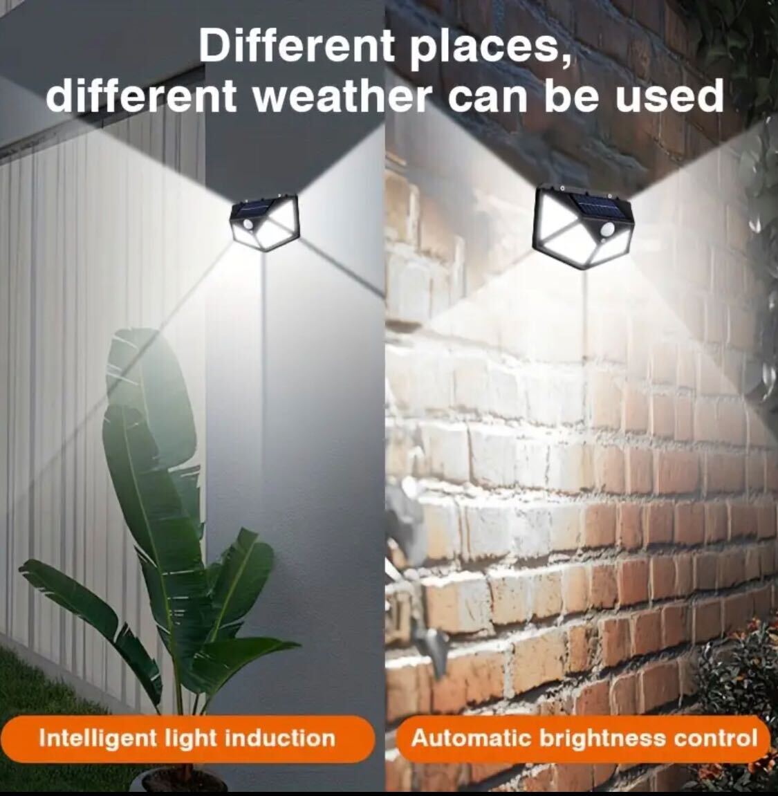 New 100LED wall mounted motion sensor light, intelligent light sensor, solar charging, brightness automatic adjustment, outdoor solar sensor light, four side luminous human sensor wall light. Best for Boundry wall, main gate, backyard.