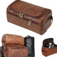 Large Capacity Toiletry Bag for Men - Durable PU, Lightweight & Spill-Proof Travel Organizer with Zipper Closure, Multiple Compartments & Handles - Perfect Christmas or Birthday Gift for Dad, Husband, Grandpa, Lover, Classmate - Dark Brown