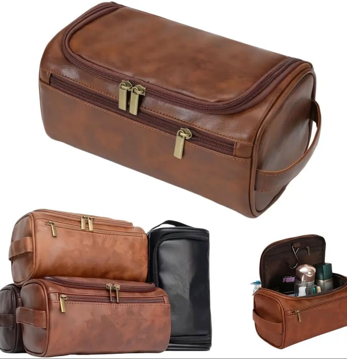 Large Capacity Toiletry Bag for Men - Durable PU, Lightweight & Spill-Proof Travel Organizer with Zipper Closure, Multiple Compartments & Handles - Perfect Christmas or Birthday Gift for Dad, Husband, Grandpa, Lover, Classmate - Dark Brown