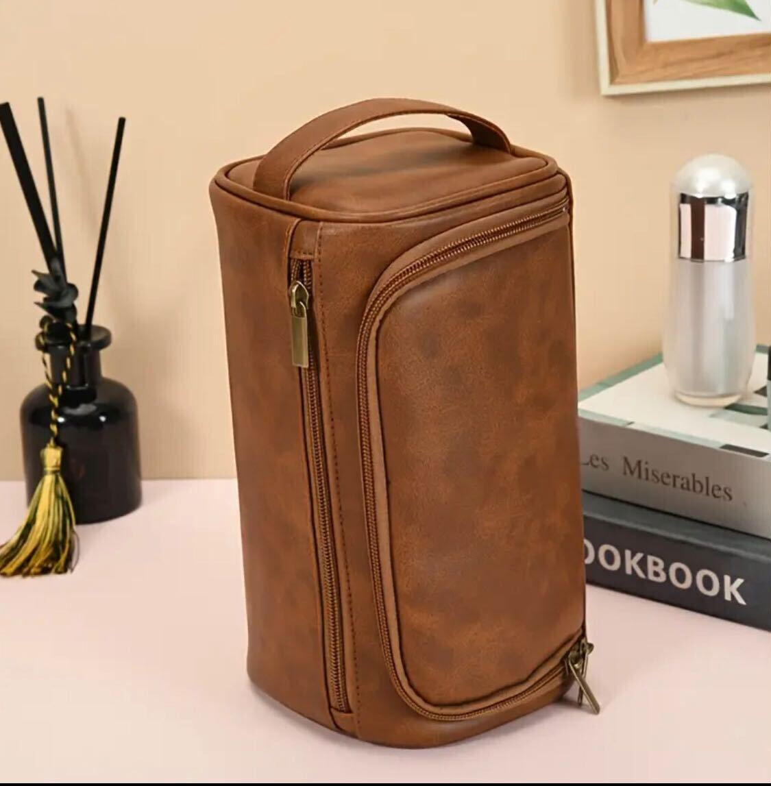 Large Capacity Toiletry Bag for Men - Durable PU, Lightweight & Spill-Proof Travel Organizer with Zipper Closure, Multiple Compartments & Handles - Perfect Christmas or Birthday Gift for Dad, Husband, Grandpa, Lover, Classmate - Dark Brown