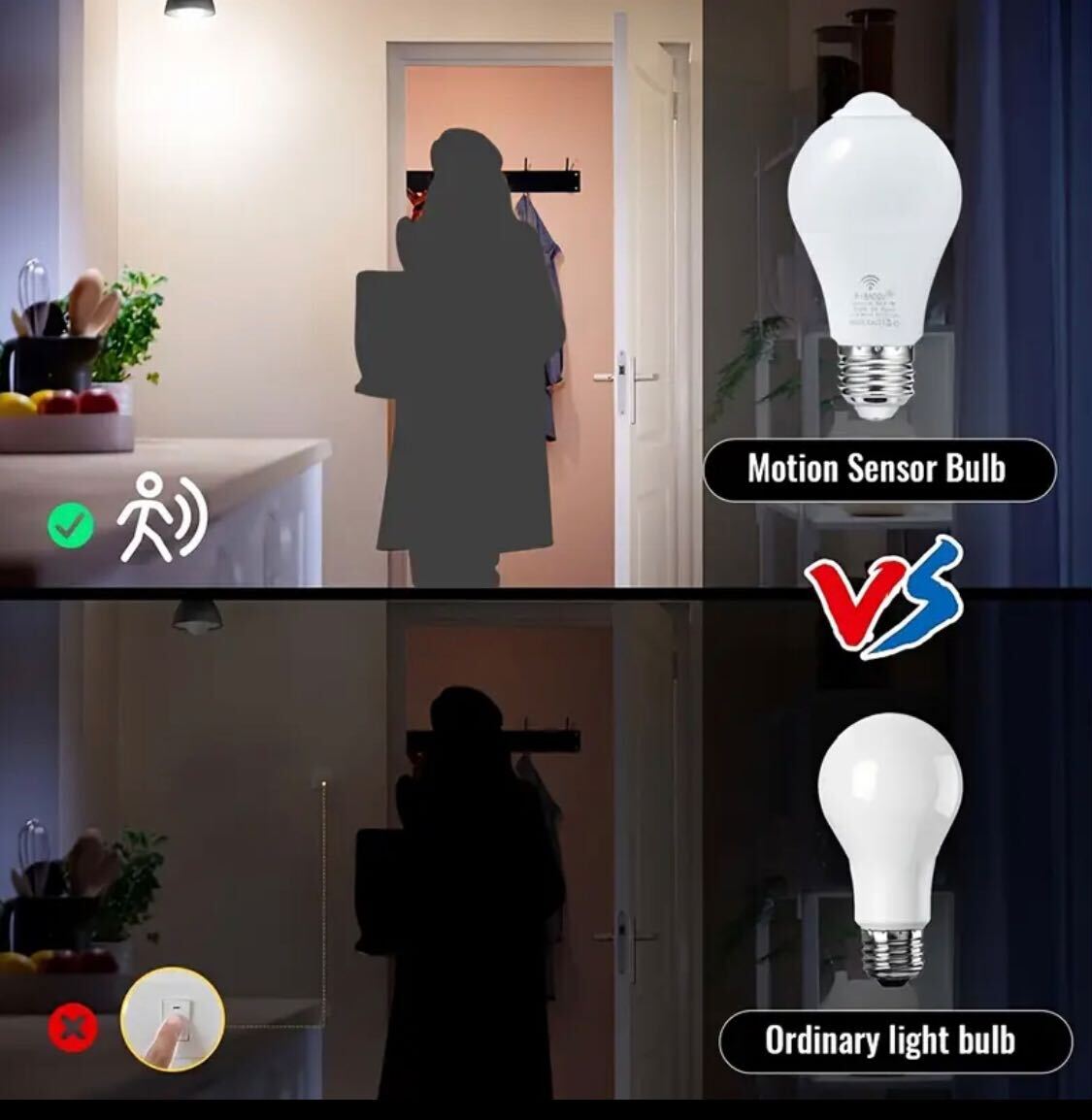 EU Standard Highly Energy Saver 6W, 175V-265V, E27 Cold White LED Motion Sensor Bulbs, For Indoor, Backyard, Main Gate, Cabinet and Porch Use. Best for vigilance. No Battery, Function.