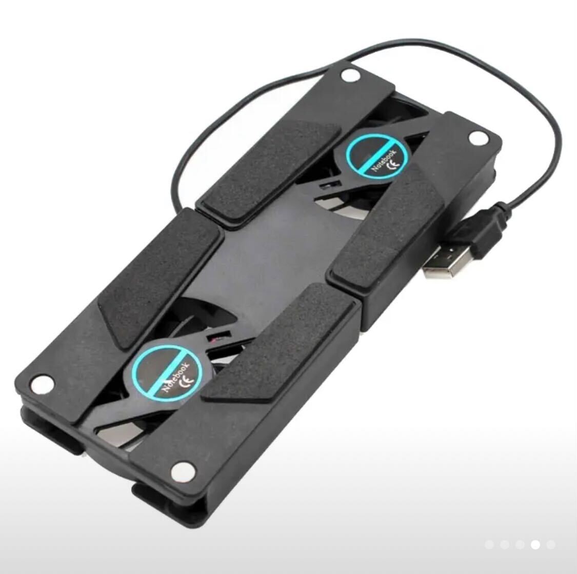 Portable USB Laptop Cooling Stand with Dual Fans, Foldable Design, Silent Operation, Non-Slip Base, ABS Material, Black, Compact & Lightweight for On-the-Go Cooling.