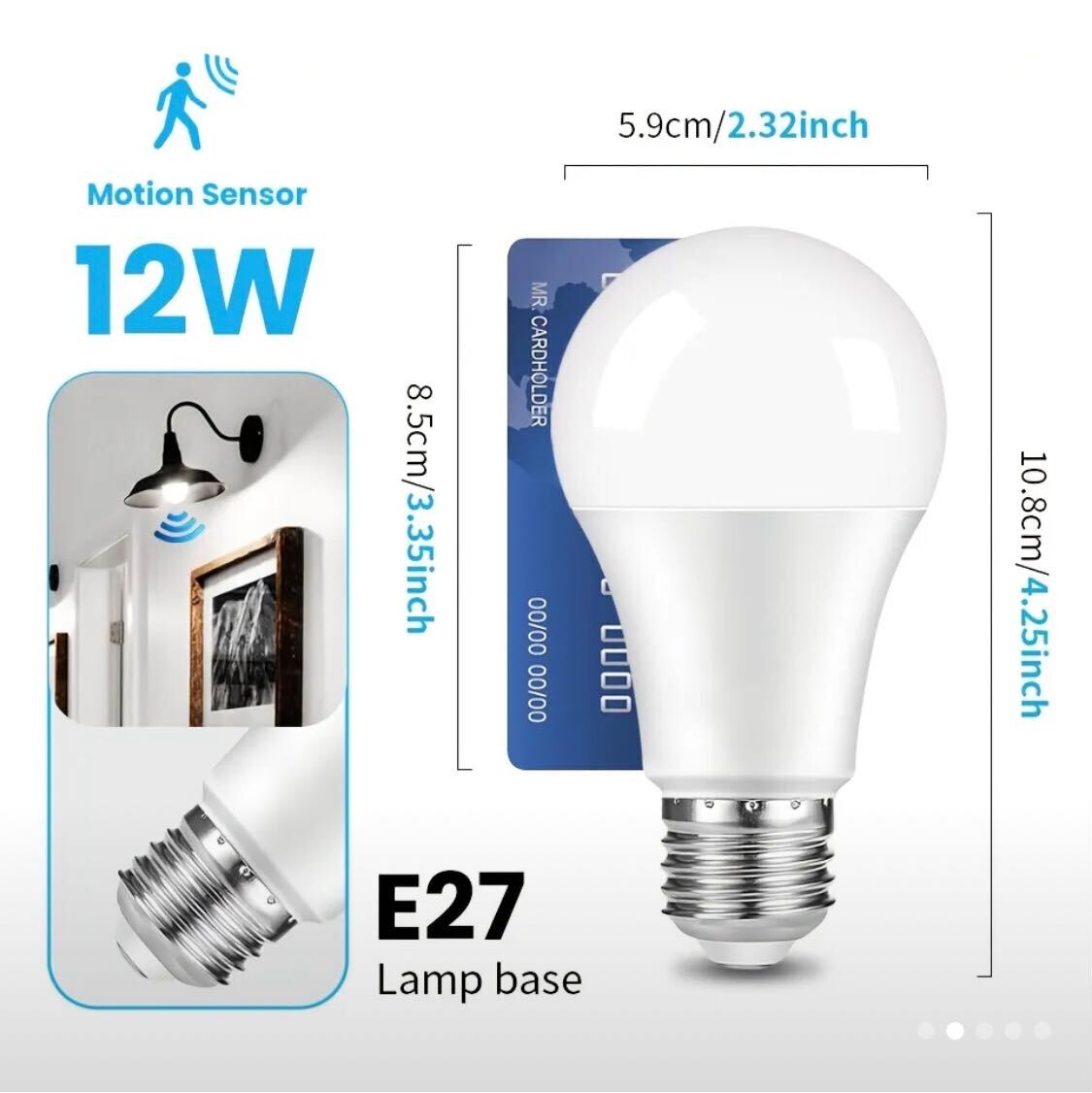 10 pieces EU Standard Warm White Motion Sensor LED Light Bulb 175-265V 12W E27 for Home Suitable for Living Room Kitchen Bathroom Supermarket Restaurant Checkroom.