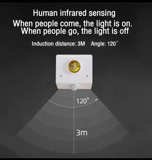 5 pieces E27 Motion Sensor Bulb Holder – AC110-240V, Auto On/Off IR Sensor, Adjustable Delay (17/35/280s), Overload Protection | For LED, Incandescent & Halogen | Durable Plastic | Indoor Light Control
