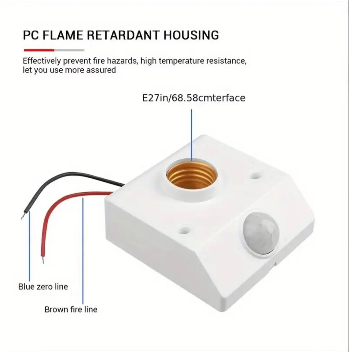 5 pieces E27 Motion Sensor Bulb Holder – AC110-240V, Auto On/Off IR Sensor, Adjustable Delay (17/35/280s), Overload Protection | For LED, Incandescent & Halogen | Durable Plastic | Indoor Light Control