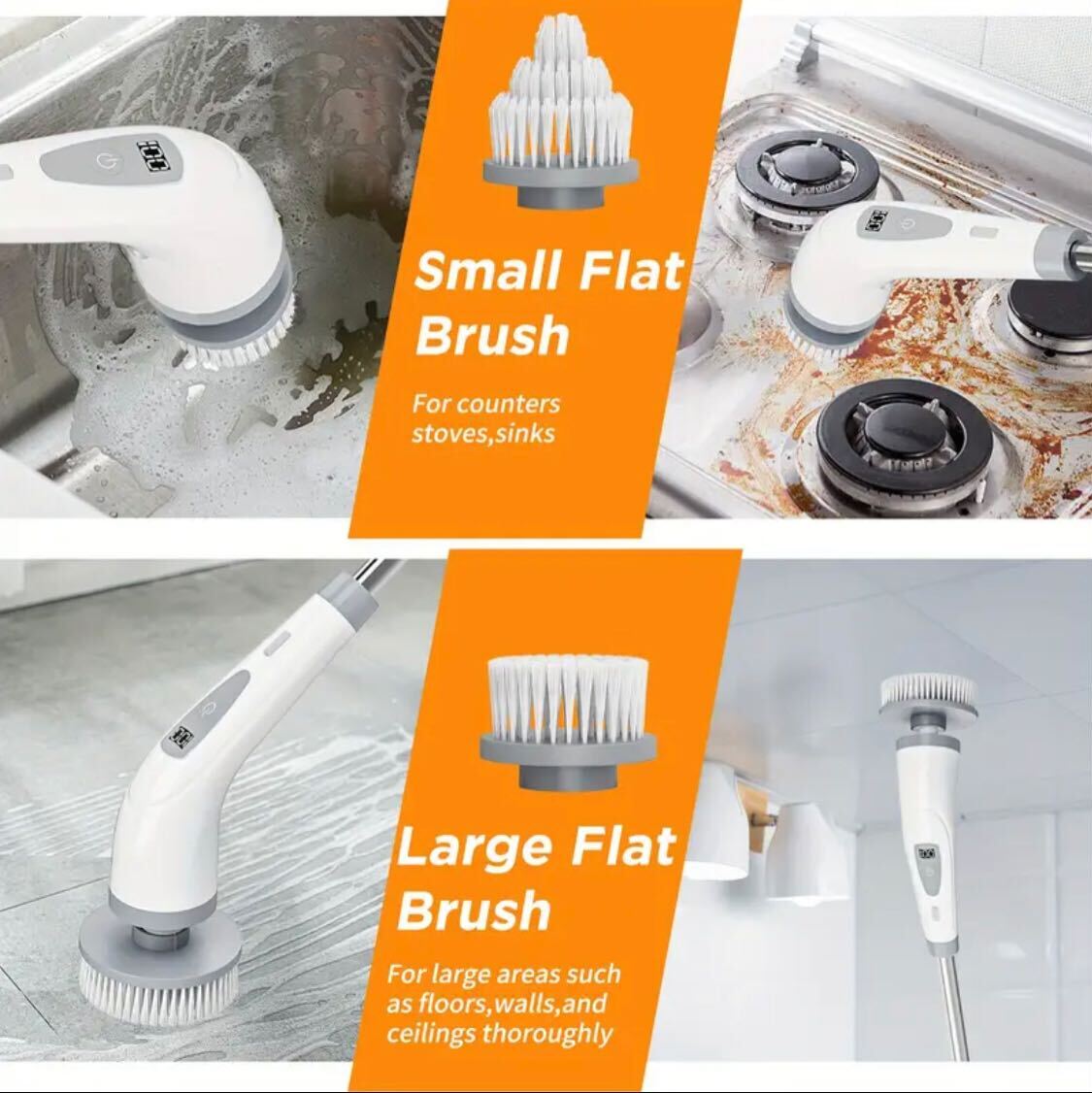 EU Standard Electric Rotating Scrubber – Cordless, Rechargeable, 2-Speed Cleaner with Adjustable Handle & 7 Brush Heads | For Floor, Bathroom, Tile, Bathtub, Walls, Roof & Carpet Cleaning